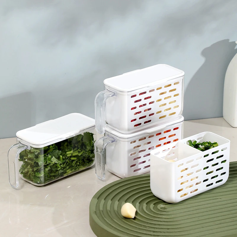 Refrigerator Drain Sealed Storage Box For Fruit Onion Ginger Garlic Portable Fresh Moisturizing Fruit Box Kitchen Organizer