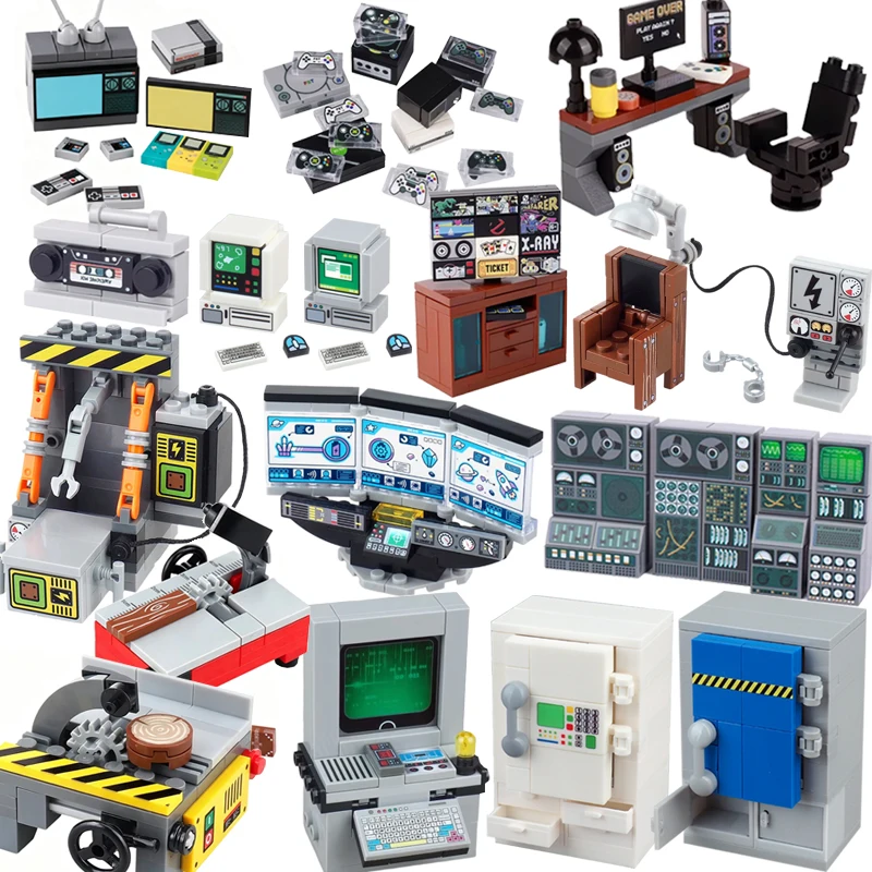 MOC City Electronic Equipments Building Blocks Game Console Computers Mini TV Mobile Phones  Recorder Laptop Jukebox Bricks Toys