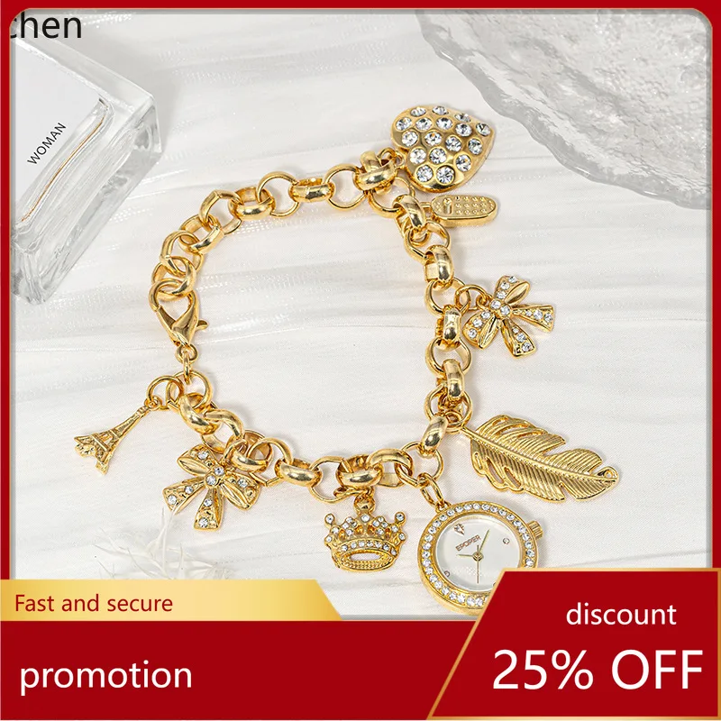 

Zml fashion diamond-studded women's watch - heart, crown, eiffel tower, bowknot bracelet watch for girls