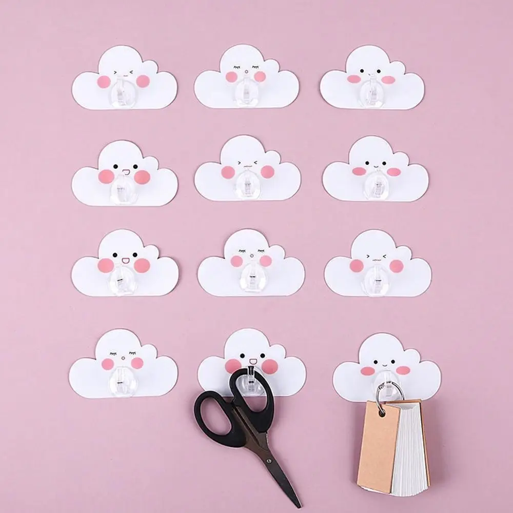 4 Pcs Cartoon Clouds Shape Key Holder Room Wall Decor No Drill Apartment Cute Wall Hangers Sucker Key Hook