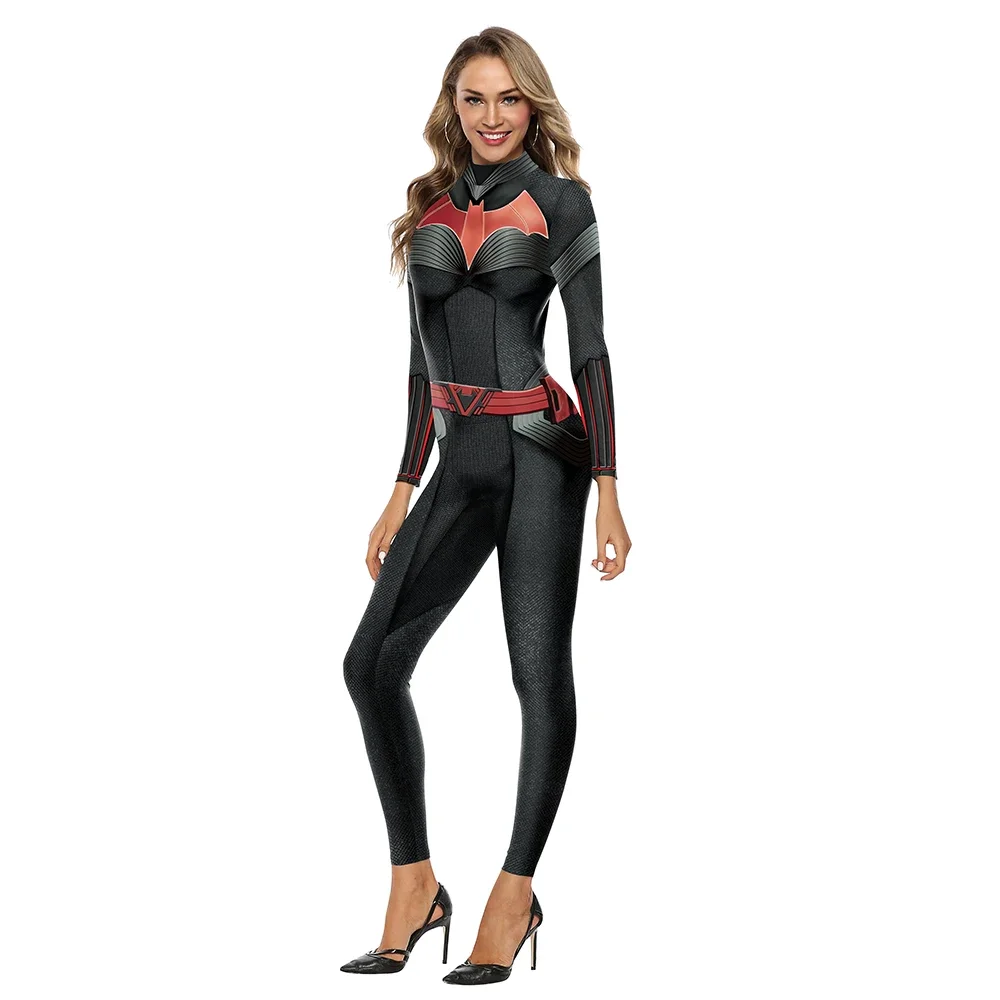 Superhero Print Cosplay Traje para Mulheres, Sexy Bodysuit Zentai, Punk Robot, Macacão de Manga Longa, Roupas de Festa