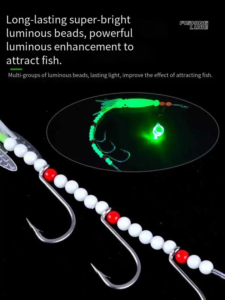 PD Fishing Gear Glowing Led Lights Shi Hanging String Hooks 3 Hooks Glow-in-the-Dark Boat Fishing Sea Fishing Squid Hooks