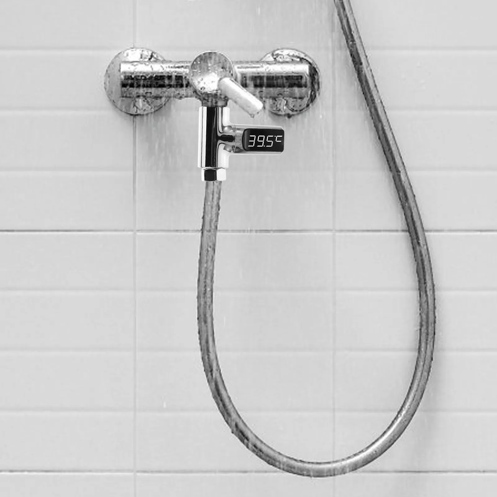 

LED Digital Shower Thermometer Silver Hydro Powered Real Time Water Temperature Monitor Easy Install Water Thermometer Display