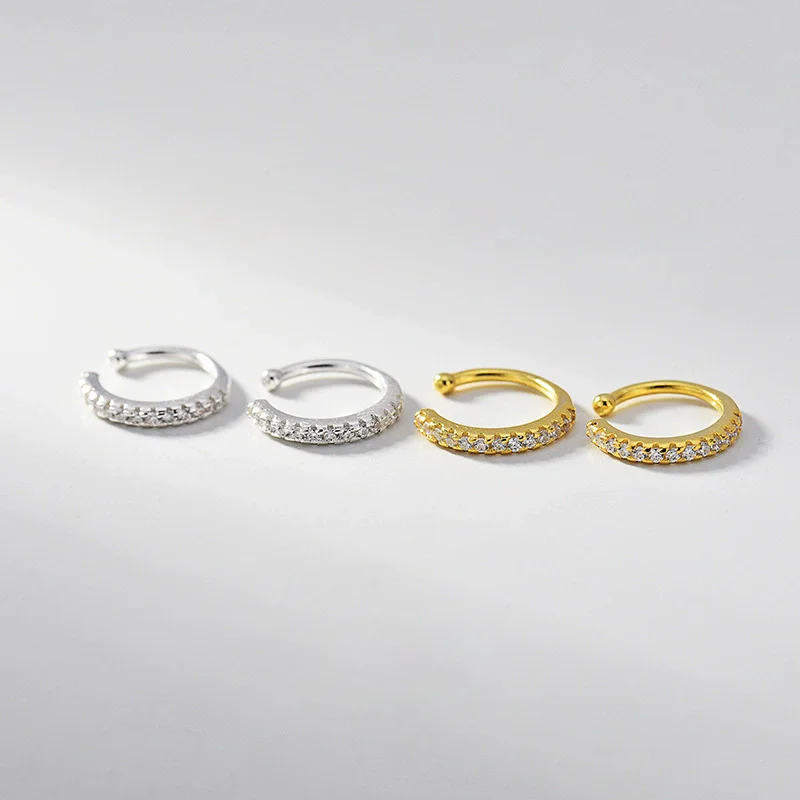 ﻿ Панк-рок унисексуальные серьги-клипсы с цирконием в форме буквы C, стерлинговое серебро 925 пробы, U-образные стразы без отверстий для женщин и мужчин, ювелирные изделия, наушники, подарок