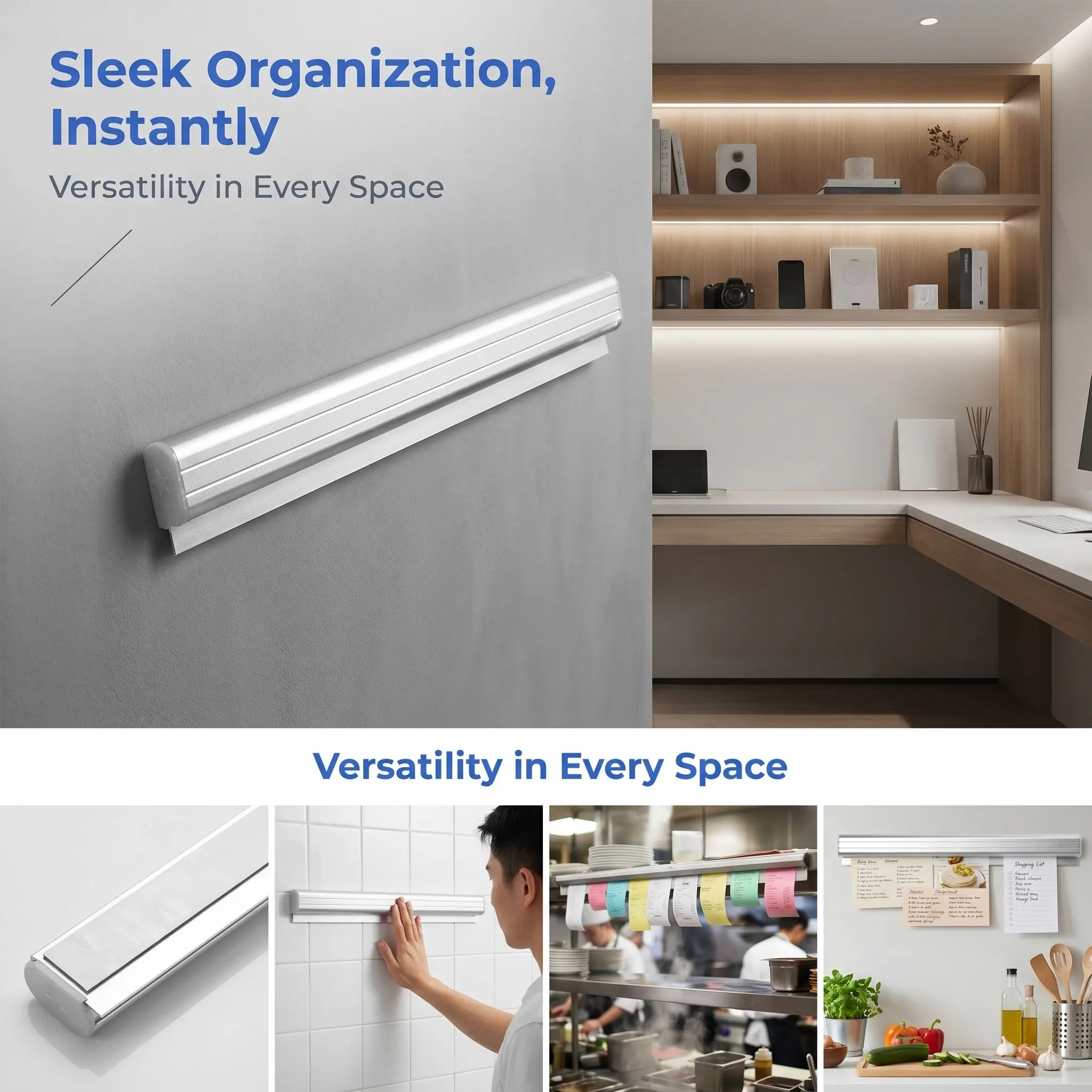 Aluminum Alloy Sliding Kitchen Check Holder Wall Mounted Restaurant Ticket Holder Receipt Organizer Rack Restaurant Ticket Clip