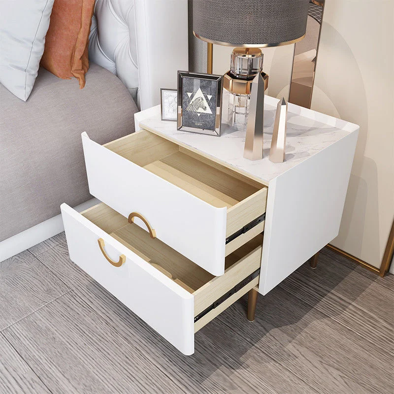 

Nordic Bedroom Bedside Table Modern Narrow Rock Surface Nightstand 2 Drawers Wooden Bedroom Tables Night Stand Mesas De Noche