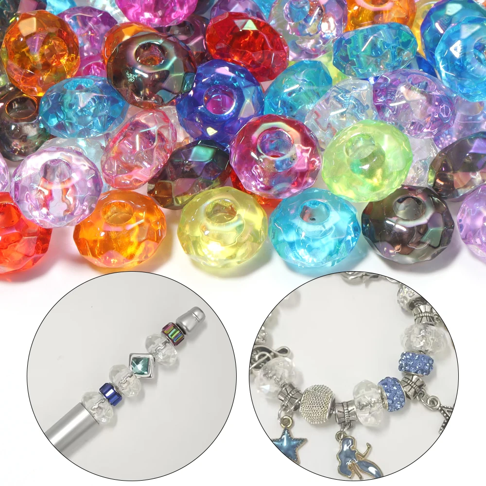 20 Stück AB Bunte Transparente Facettierte Acryl-Abakus-Perlen mit Großem Loch als Abstandshalterperlen für Schmuckherstellung, DIY-Armband- und Halsketten-Deko