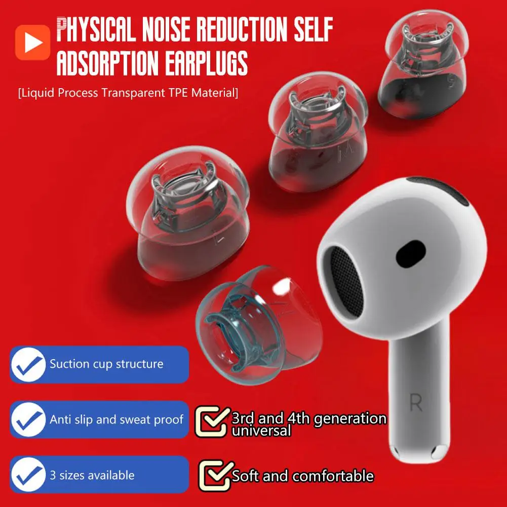 1pc For Apple AirPods4 Earbuds Ear Cap Suction Cups Self Adsorption Non-slip Physical Noise Cancellation Headphone Cover