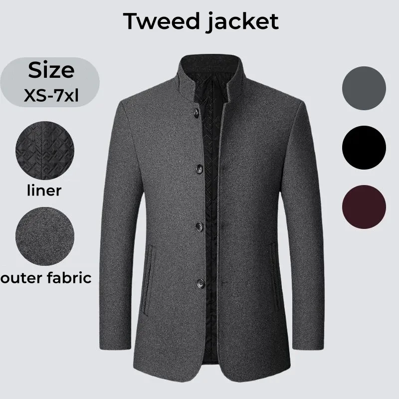 

Men's Tweed Woolen Suit Jackets Middle-Aged Men Stand Collar Formal Business Shopping Daily Vintage suit Coat