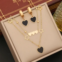 316L Stainless Steel New Fashion Fine Jewelry Set Natural Seashells Love Heart Charm Chain Necklaces Bracelet Earrings For Women