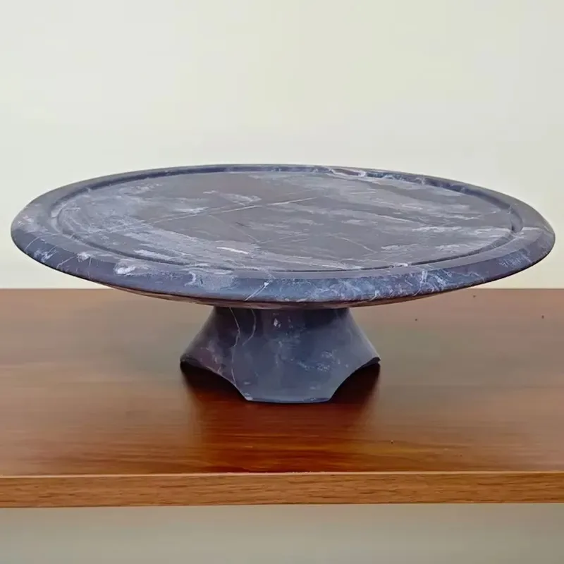 Dark Grey Marble Base Stand Luxury Stone Pallets for Home and Hotel Dining Decorations