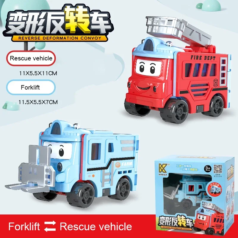 Transformable Cars Interactive Deformation Car Variety bus reverse car double-sided rollover deformation children's toy boy gift