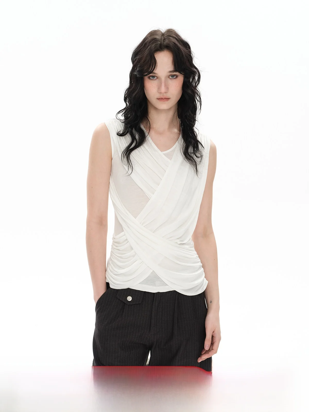 

Goosfir Original Design Summer New White Retro Draped Sa Svel Strap Vest Outerwear Top Women's Faion Trend