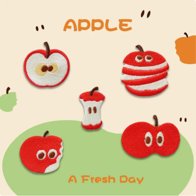 

Cartoon red apple embroidered stickers for diary books schoolbags self-adhesive cloth stickers, clothes patch stickers