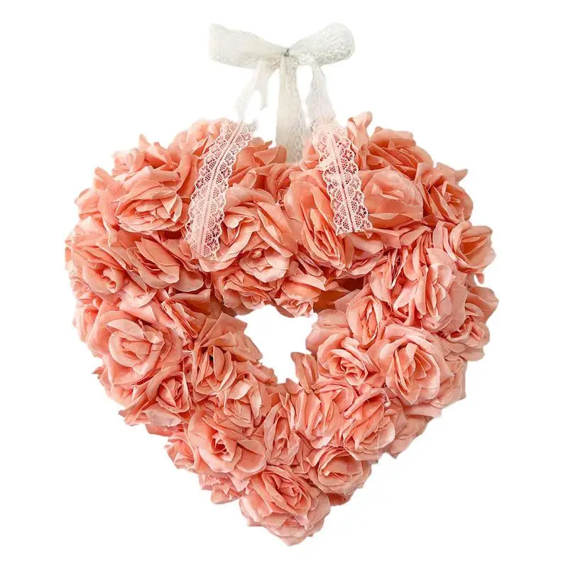 

Valentines Heart Wreath for Front Door Artificial Rose Heart Shaped Wreath Door Hanger Romantic Valentine's Day Party Decor