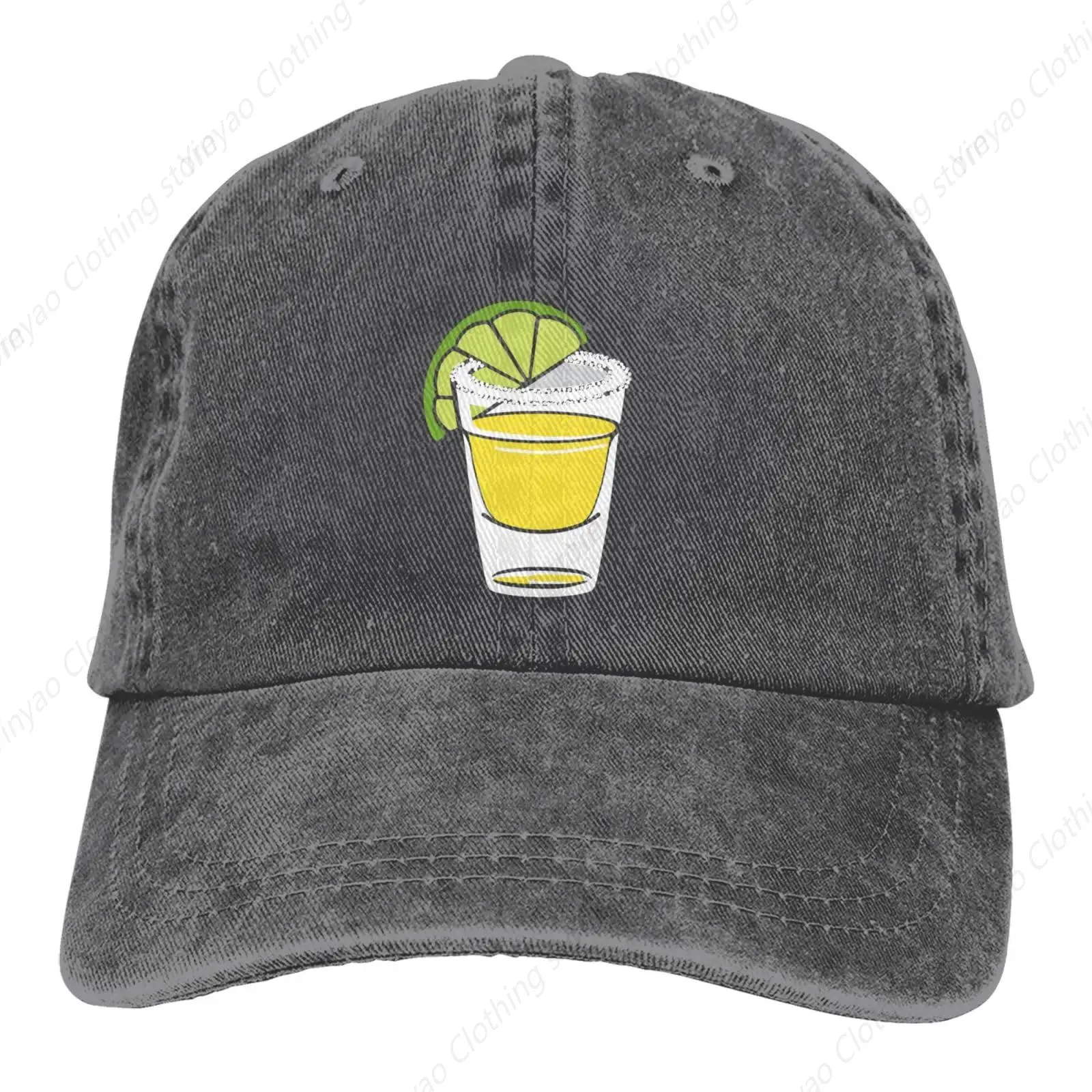 Fun beverage printed pattern washed cotton hat, fashionable and personalized outdoor sports denim hat