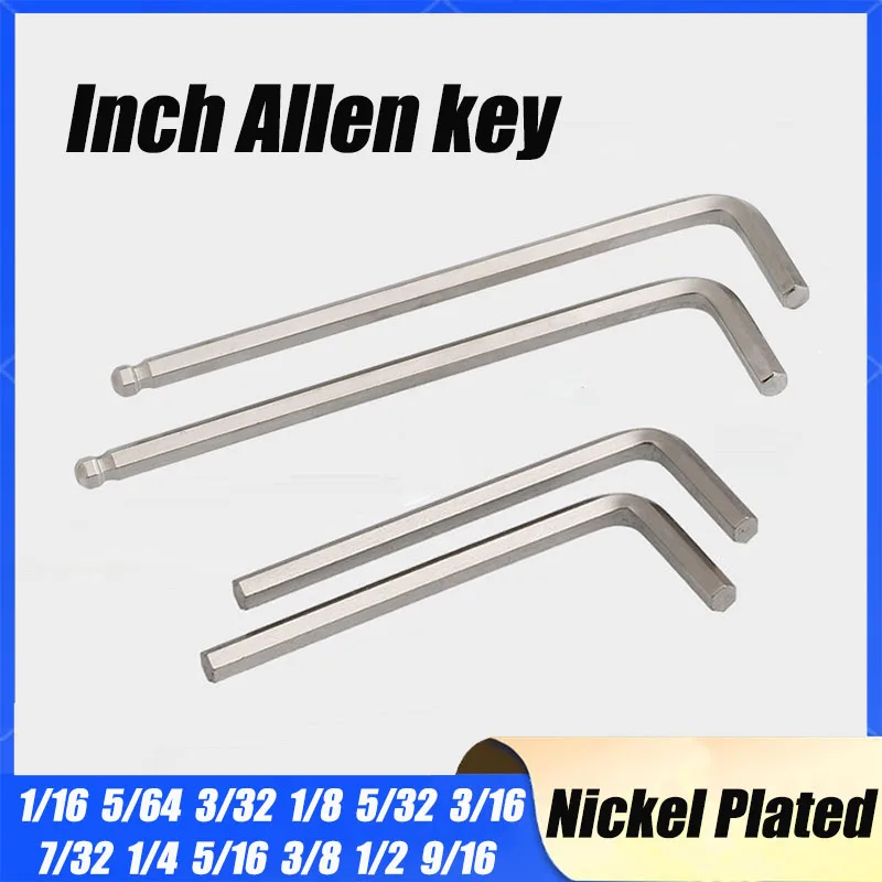 Zoll-Inbusschlüssel 1/16 5/64 3/32 1/8 5/32 3/16 7/32 1/4 5/16 3/8 1/2 9/16 L-Form Kugelkopf Langer Arm Sechskantschlüssel Schraubendreher