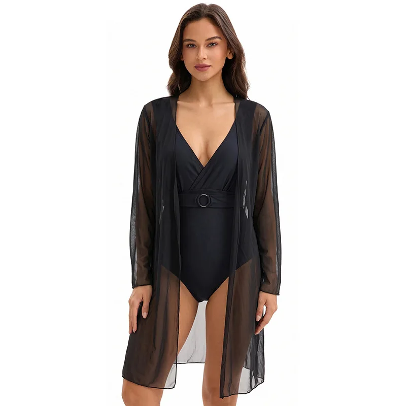 Women's One Piece Swimsuit with Mesh Cover Up Sexy Monokini Cutout Swimwear Beach Resort New Bathing Suit Beachwear UPF 50+