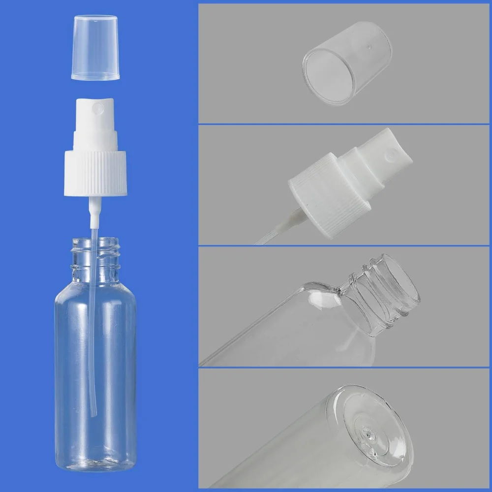50 Stück 10-100ML Leere Plastik-Sprühflaschen Nachfüllbare Flüssigkeitsbehälter für Reisen, Reinigung, Make-up Feinnebel-Sprühflasche mit Trichtern – Detail 2