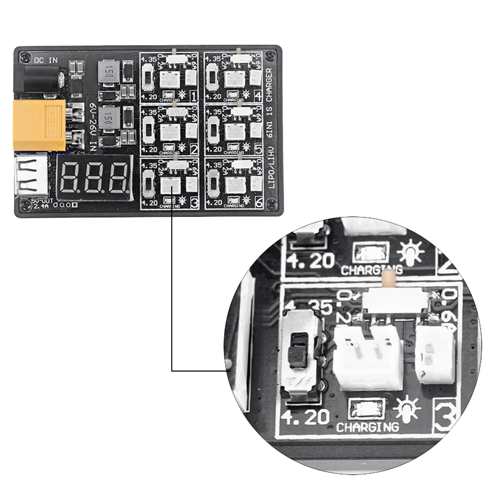 Caricabatterie Lipo LiHv leggero e portatile 6IN1-1S per batterie modello giocattolo RC Accessorio RC