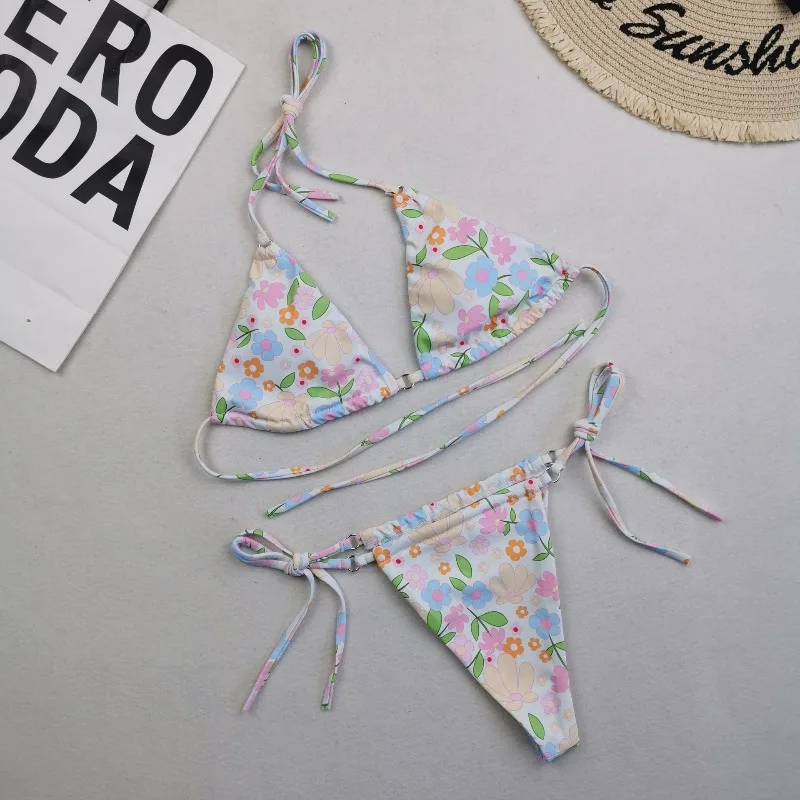 Summer Sexy Print Mirco Bikini Sets Women Tie Side G-String Thong Swimsuit Female Bandage Bathing Suit Brazlian Swimwear Biquini