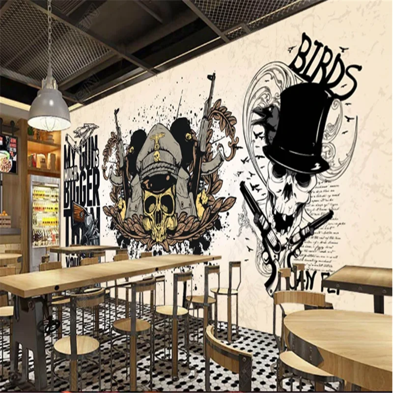 

European and American Nostalgic Skull Bar Wallpapers Industrial Decoration KTV Background Mural Wall Paper papel de parede 3D