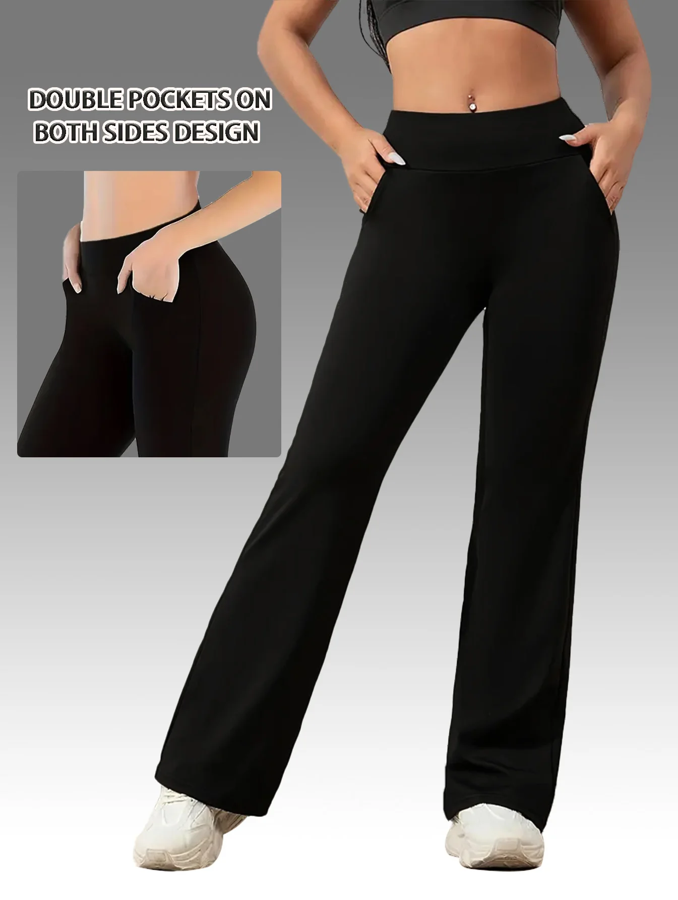 【3点セット】女性に人気のフレアパンツ、ヒップアップ効果のあるスリムスポーツヨガパンツ、ポケット付きのトリコロールコンビネーション