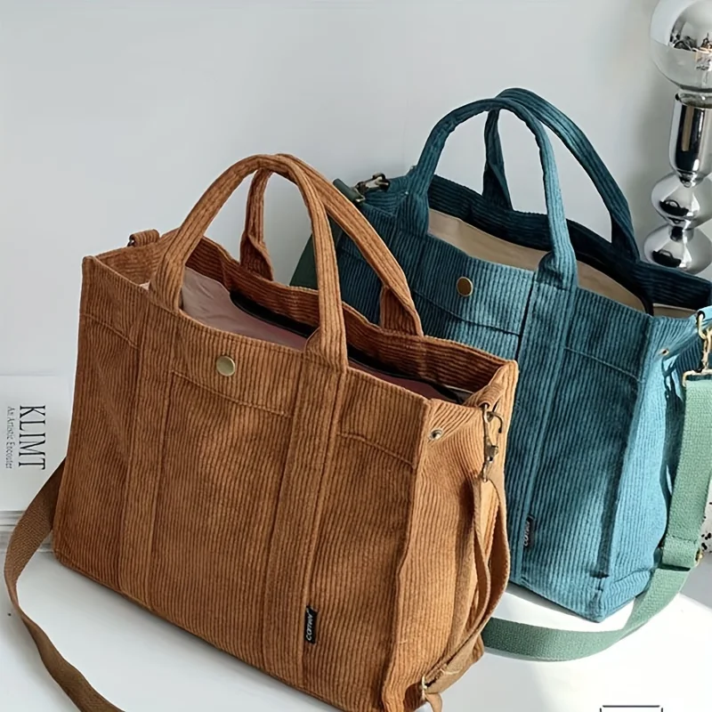 

Stylish Corduroy Top Handle Bags, Large Capacity Shoulder Purse Crossbody Purse with Adjustable Strap, Casual for Work Daily Use