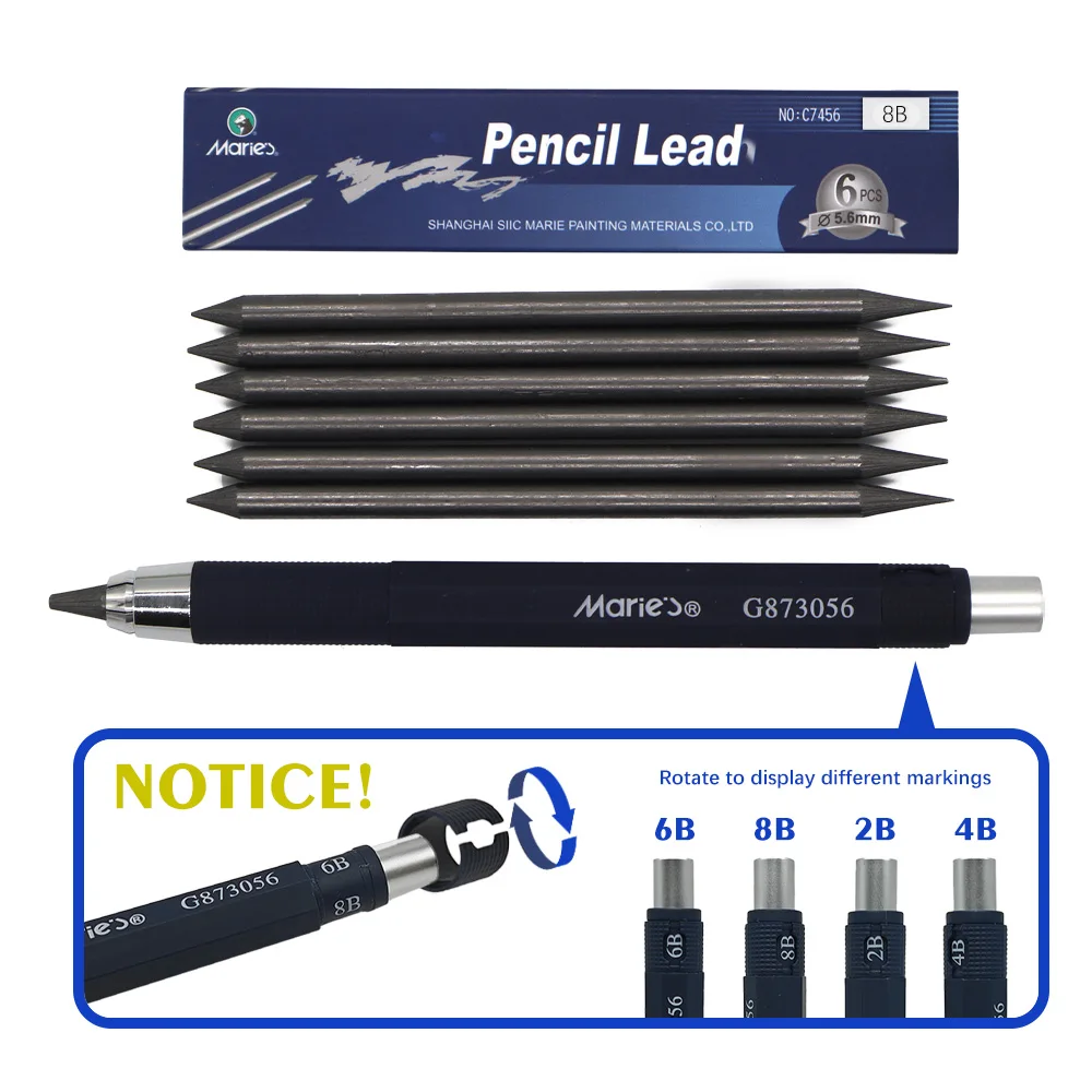5,6mm Mechanischer Druckbleistift mit Automatischer Kupplung, Bleistifthalter für Künstler und Handwerker, Inklusive 6 Stück 8B-Ersatzminen, S – Detail 2