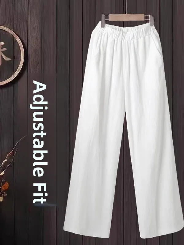 Pure Cotton Wide Leg Pants Women's Summer Thin High Waist Draped Cotton Linen Casual Pants Nine Points Mom's ular Straight...