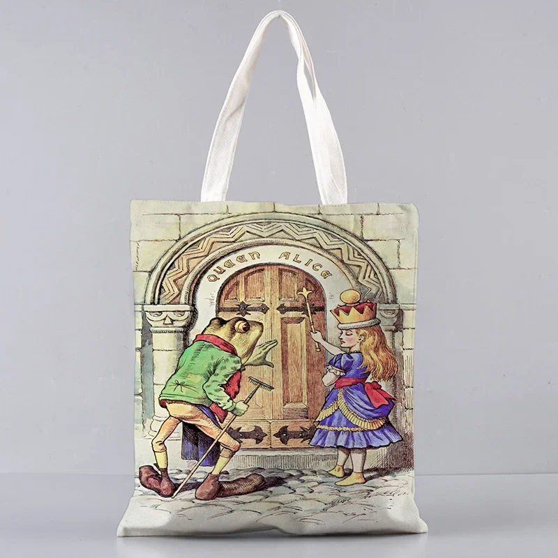 Harajuku shopper handbag girl Shoulder shopping bag Lady Canvas Bag Shopper Alice In Wonderland Starry Printed Tote Bag women