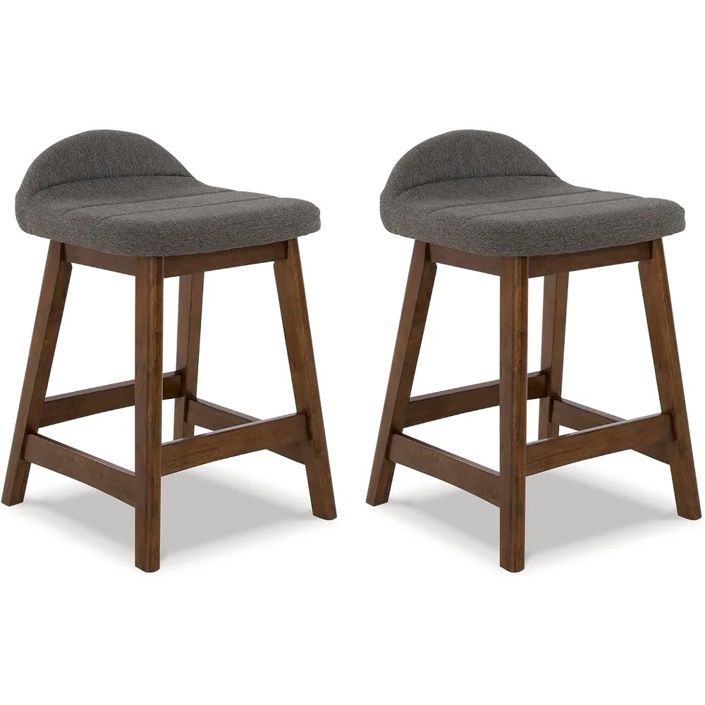 

28.5" Counter Height Upholstered Bar Stool With Foam Cushion, 2 Count, Charcoal & Brown