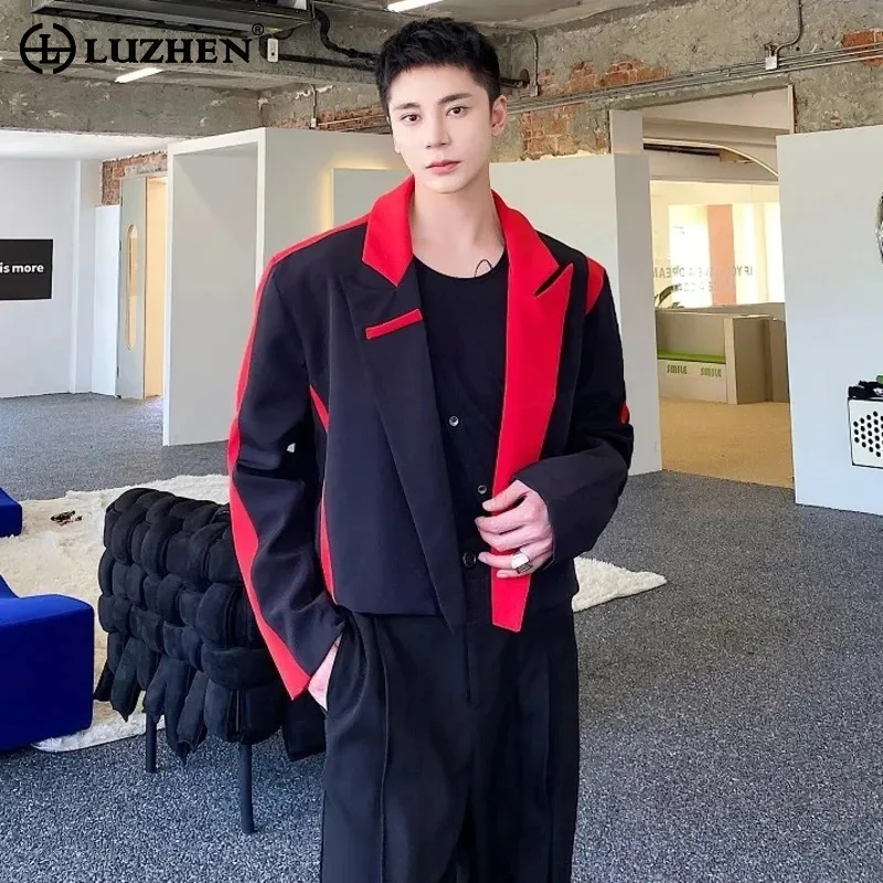 

LUZHEN Модный корейский контрастный костюм пальто Мужская мода короткие блейзеры куртка в стиле Хай-стрит Повседневная Элегантная новинка Весна 2024 LZ3069
