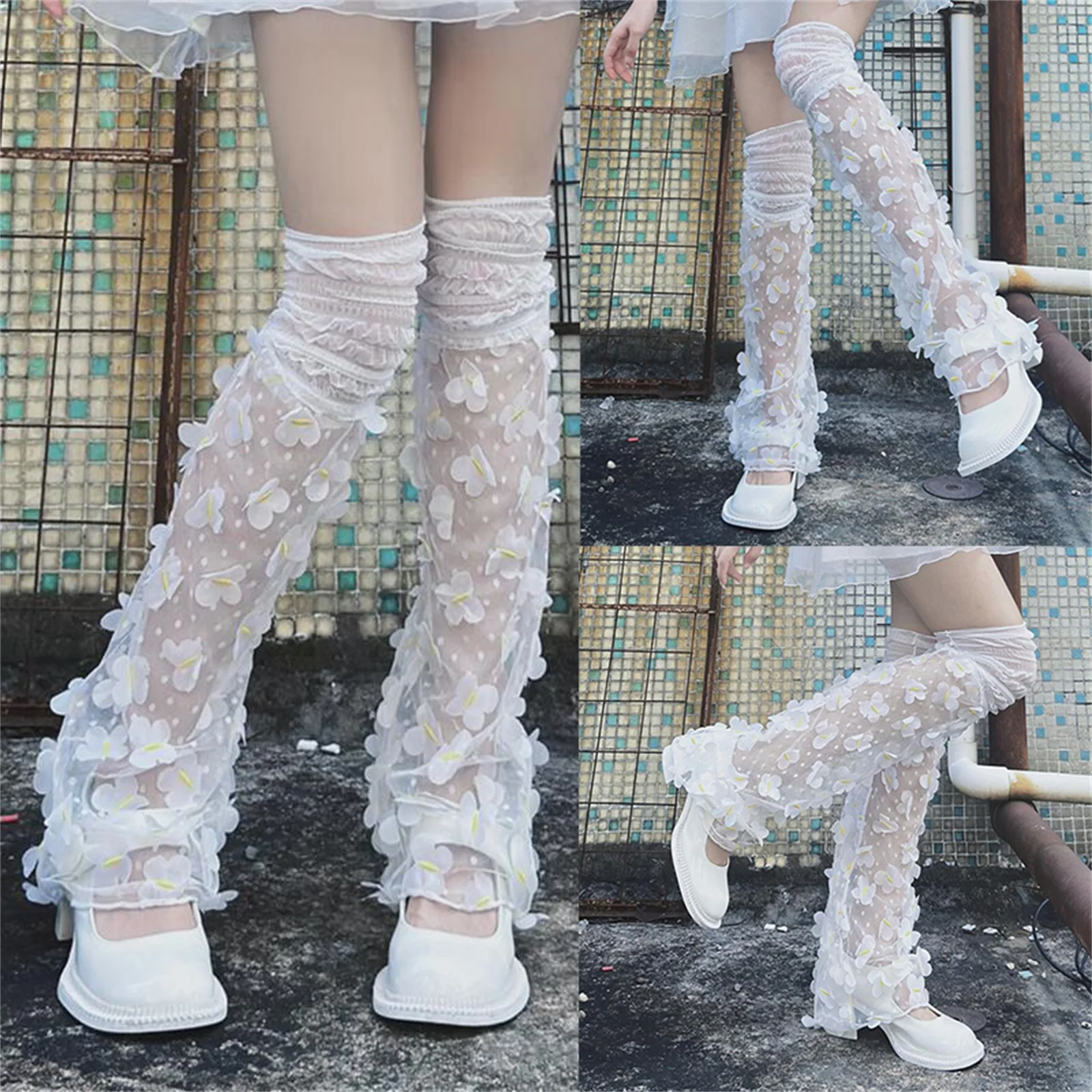 Women Leg Warmers Butterfly Lace Mesh Sheer Over The Knee Boots Shoes Cuffs Covers Summer Thin Casual Lolita Boot Cover