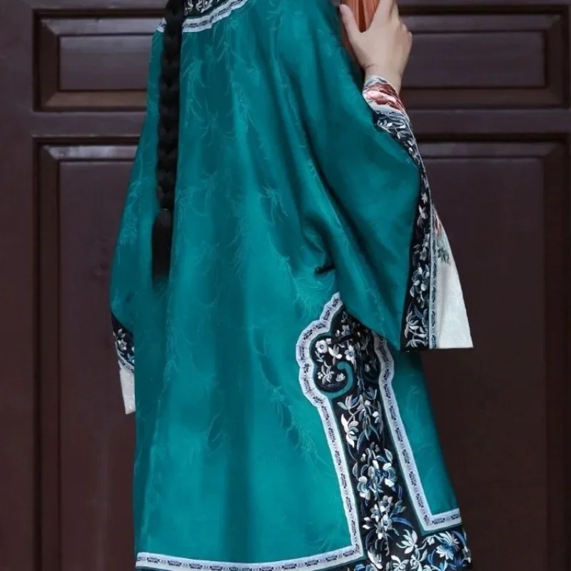Traditional Chinese Clothing Women  Purple Floral Print with Large Sleeves Apricot Horse Faced Dress Vestidos De Verano Mujer
