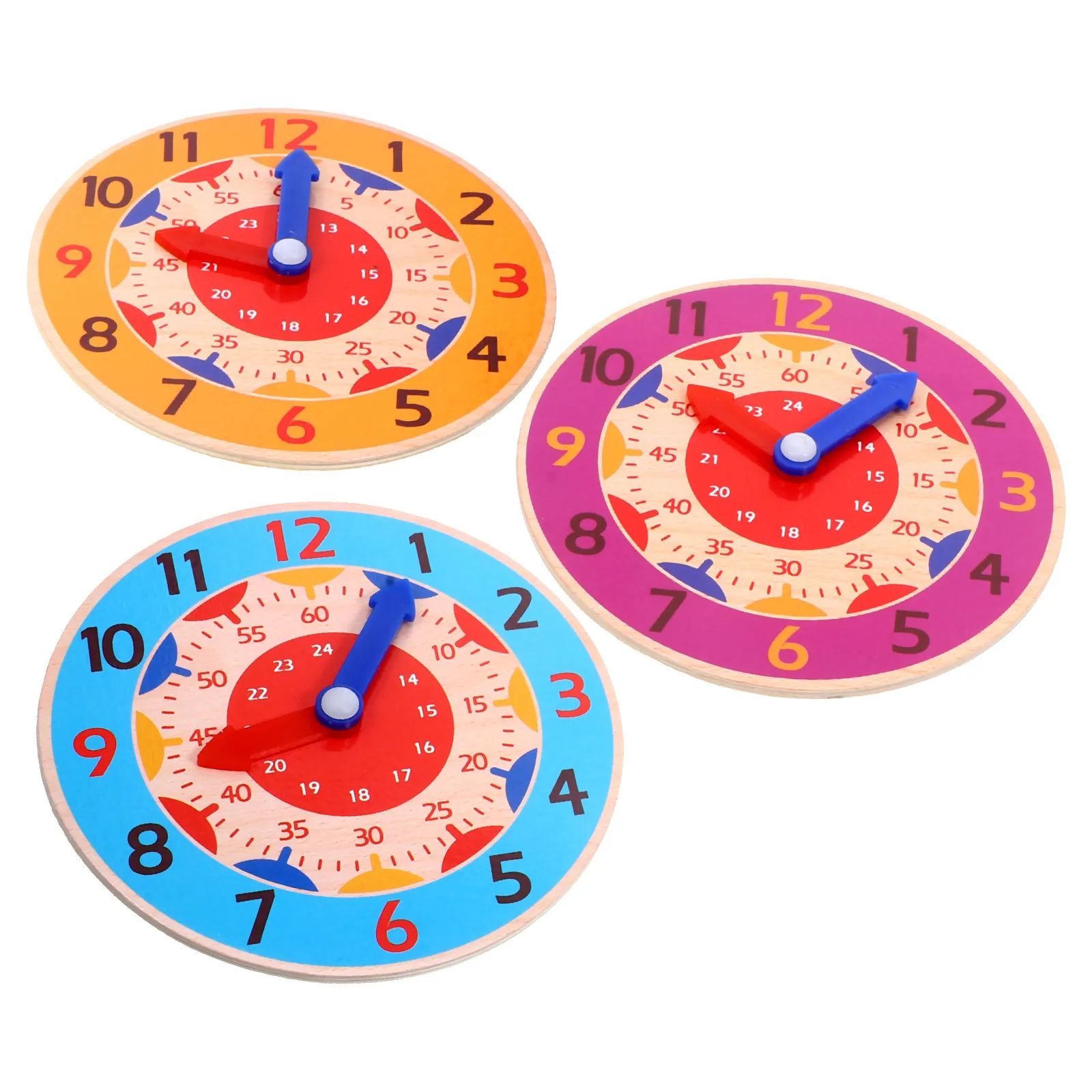 3 pçs relógio de ensino de madeira crianças aprendizagem tempo para crianças número reconhecimento cor matemática ferramenta aprendizagem relógio educacional