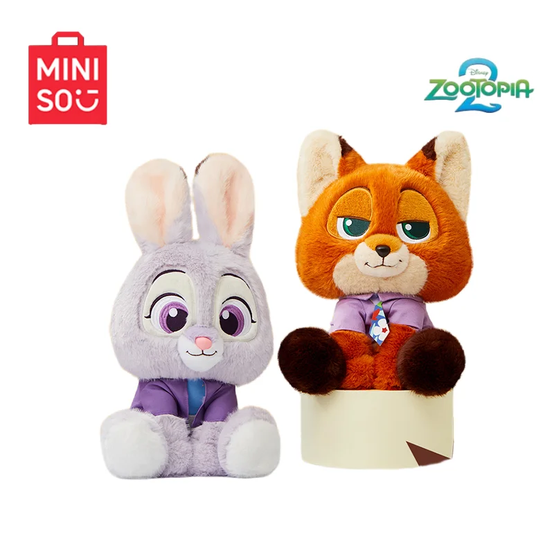 Miniso zootopia brinquedo de pelúcia dos desenhos animados-coelho macio judy raposa nick kawaii almofada ideal crianças presente de aniversário animal de pelúcia colecionável