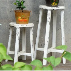 Retro Style Solid Wood Flower Rack - Gardening Outdoor Bar Chairs, Floor-to-Ceiling Decorative Plant Stands, Stylish Design