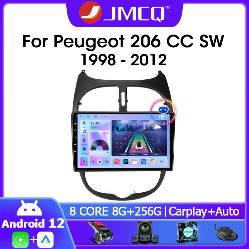 

Автомобильная магнитола JMCQ Android 12 для Peugeot 206 206CC SW 1998-2012 2Din мультимедийный видеоплеер автомобильный стерео DVD 4G Carplay головное устройство