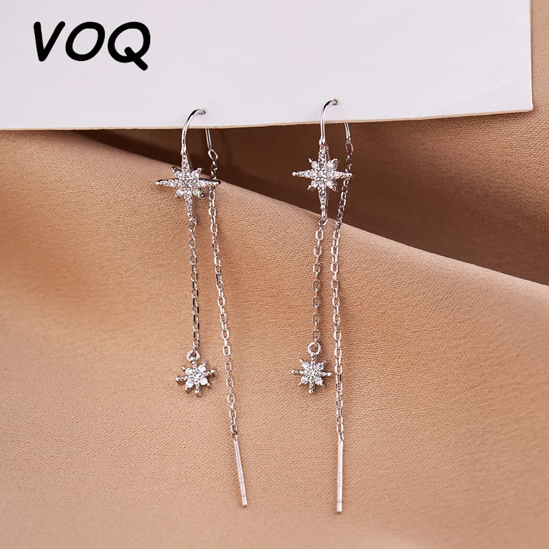 VOQ Silver Color Star Inlaid Zircon Earrings Ladies Temperament Long Tassel Earrings Luxury Jewelry  Gifts