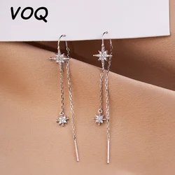 VOQ Silver Color Star Inlaid Zircon Earrings Ladies Temperament Long Tassel Earrings Luxury Jewelry Gifts