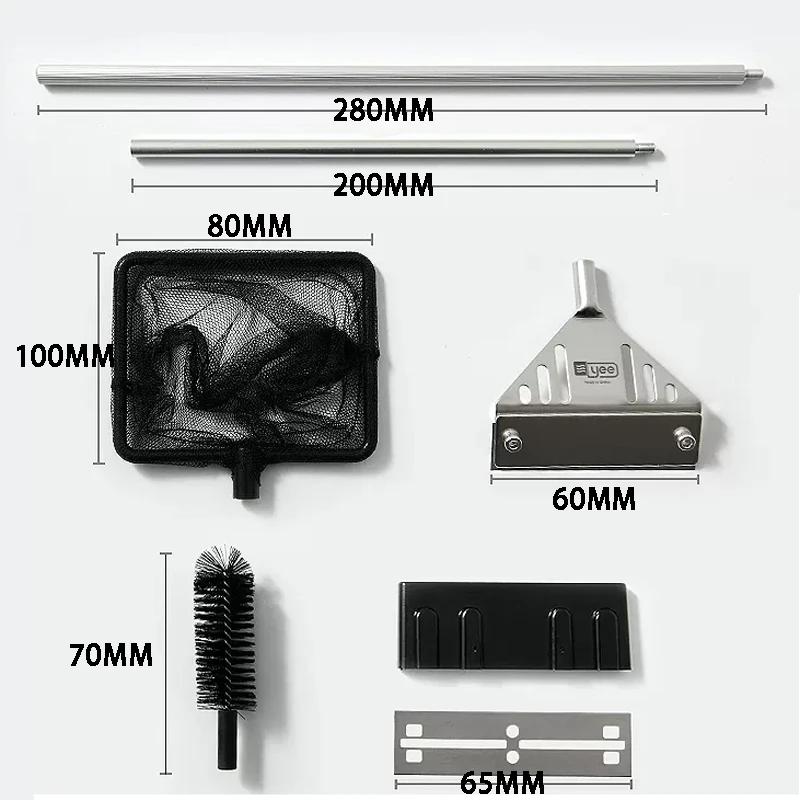 Aquarium-Algenentferner aus Edelstahl, Drei-in-Eins-Set mit Netzbeutel, Reinigungsbürste, Flachbürste zur Algenentfernung, Fischbecken-Reinigungswerkzeug für Zuhause – Detail 15