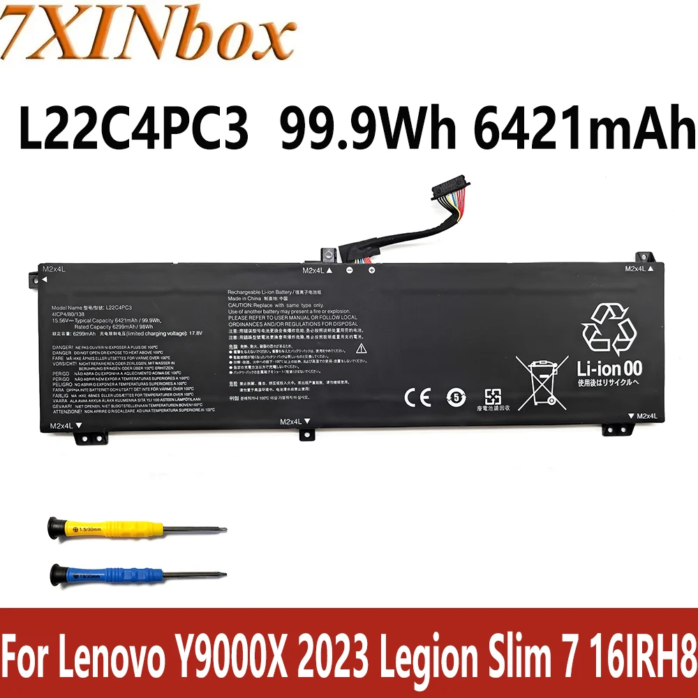 

7XINbox L22C4PC3 L22D4PC3 L22M4PC3 15.56V 99.9Wh 6421mAh Laptop Battery For Lenovo Y9000X 2023 Legion Slim 7 16IRH8 Free tools