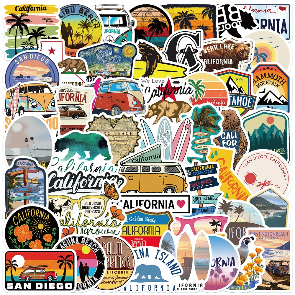 10/30/50Pcs California Stickers For Luggage Skateboard Phone Laptop Moto Bicycle Wall Guitar Sticker DIY Waterproof Sticker