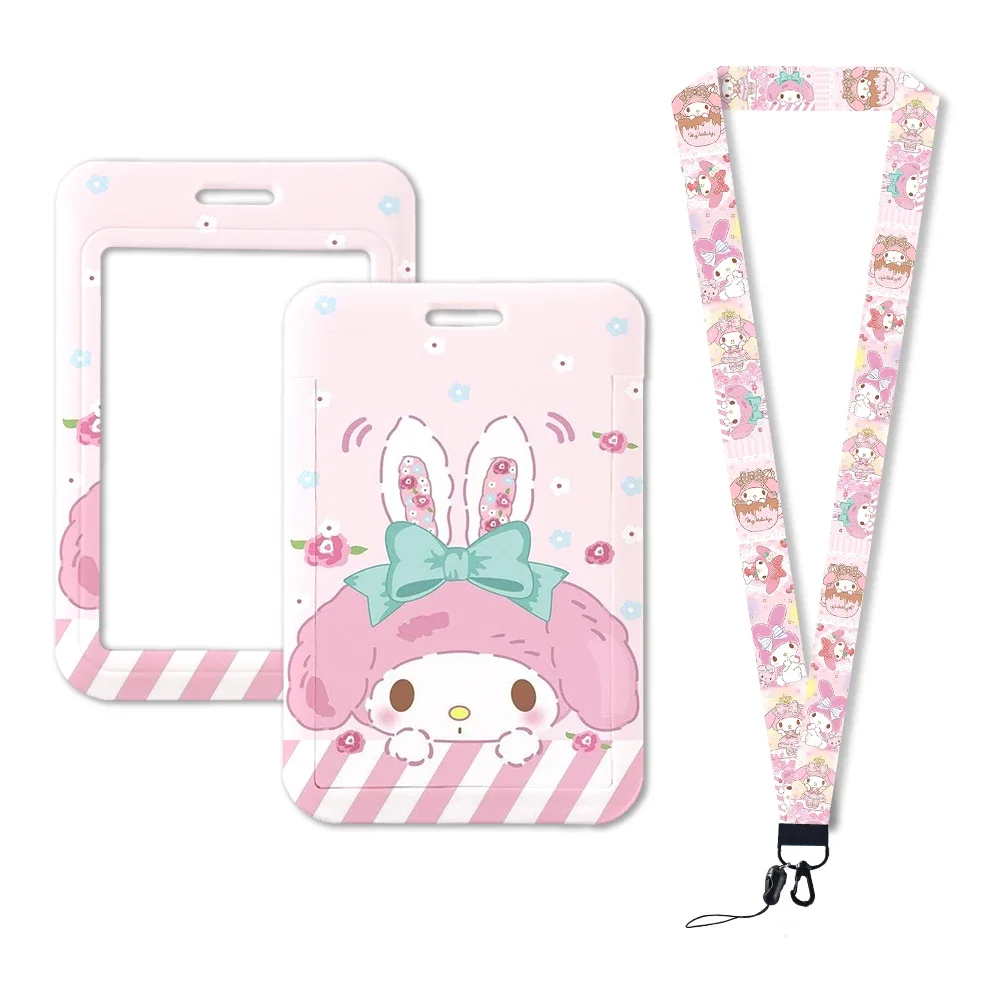 Cute Sanrio My Melody ID Badge Card Holder Lanyard  Girls Door Card Case Neck Strap Credit Card Holder Credentials Accessories