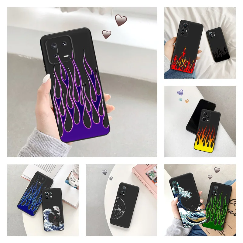 Soft Phone Case for Redmi Note13 Pro Plus 5G Note12 12C 13C Xiaomi 13 Lite 12 12X 12T Purple Blue Red Green Flame Sea wave Cover