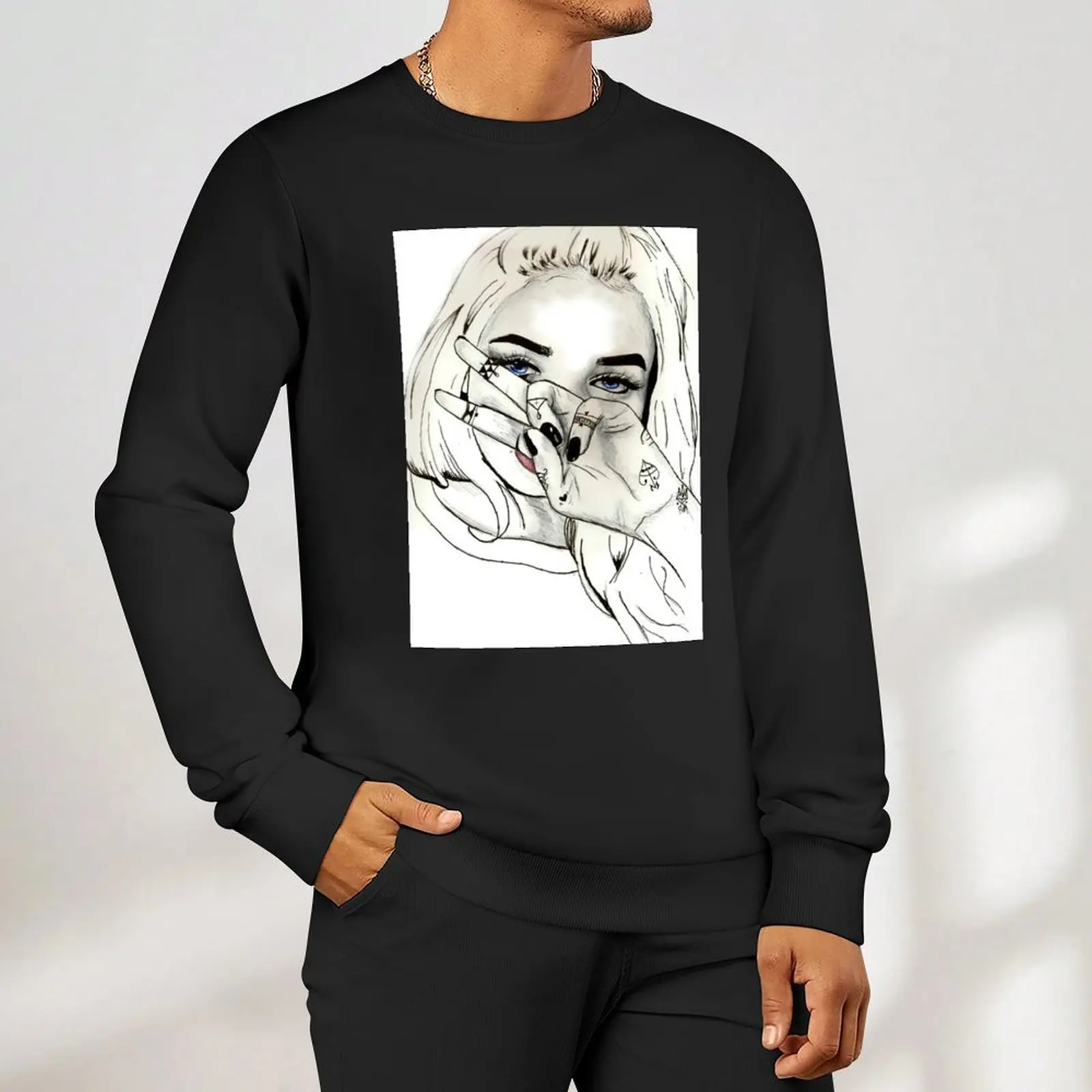 Pia Mia Pen Drawing Pullover fashion men blouse male clothes korean autumn clothes pullover