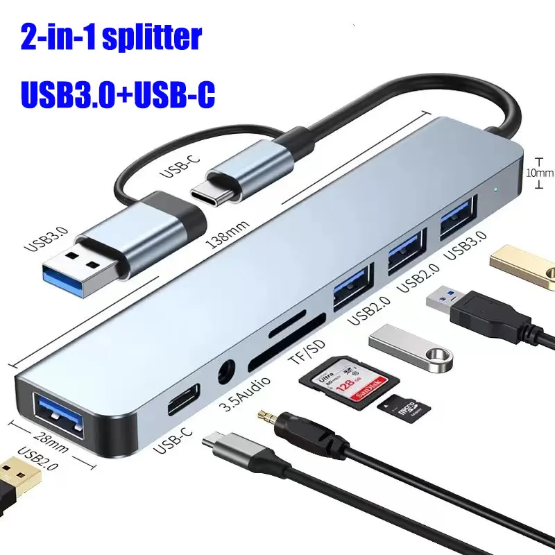 8-IN-2 USB3.0 HUB  USB C HUB Dock Station 5Gbps High Speed Transmission USB Splitter Type C to OTG Adapter For Laptop PC Macbook