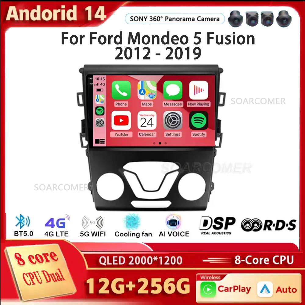 Android 14 For Ford Mondeo 5 Fusion 2012 - 2019 Car Radio Multimedia Player Stereo GPS WIFI+4G Wireless Carplay Auto DSP Audio