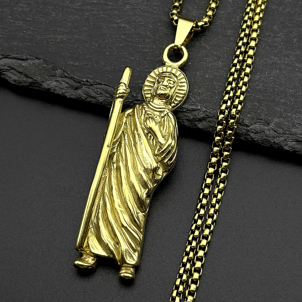 

Christian San Judas Tadeo Pendant Necklace for Men Women Stainless Steel Gold Color Saints Apostle of Jesus Chain Amulet Jewelry